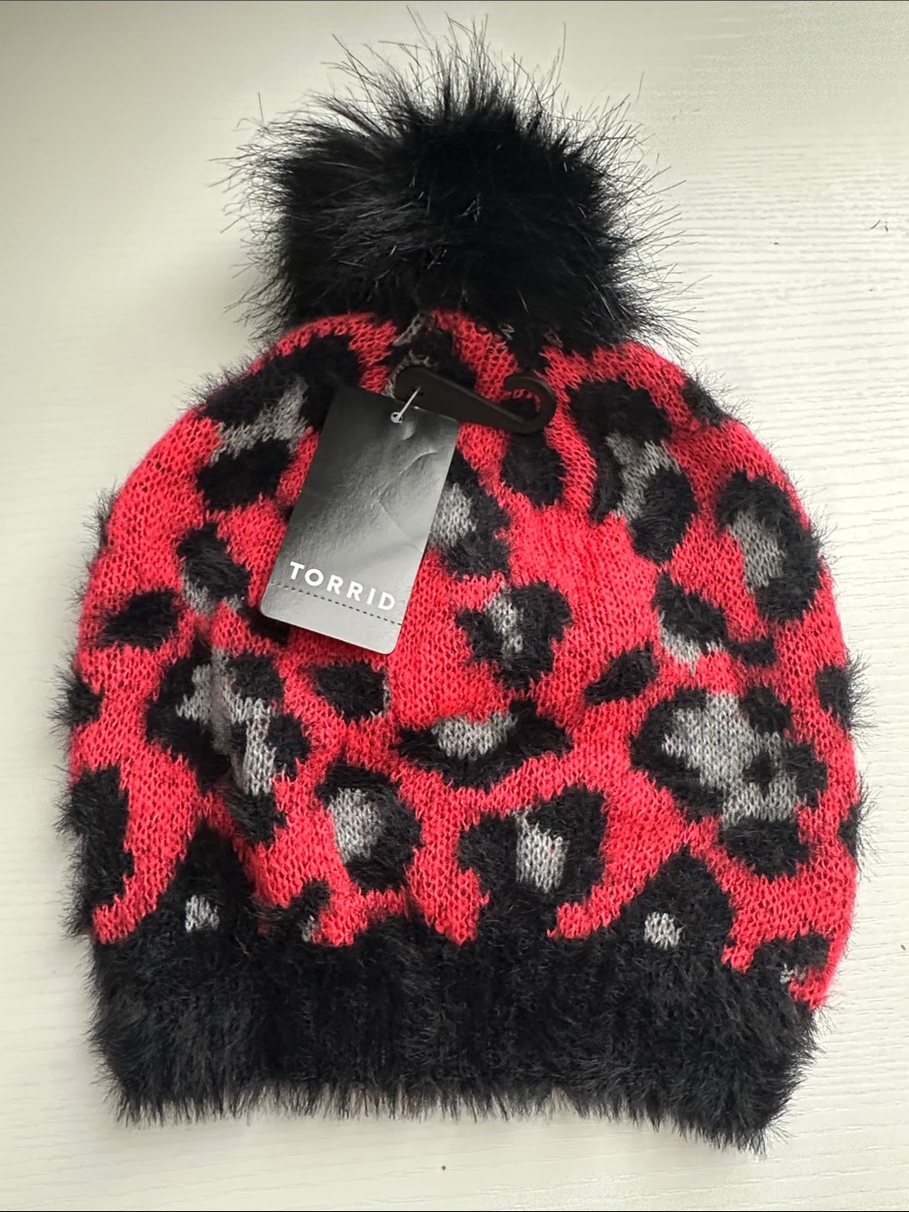 torrid Pink-Red Leopard Pom Knit Hat